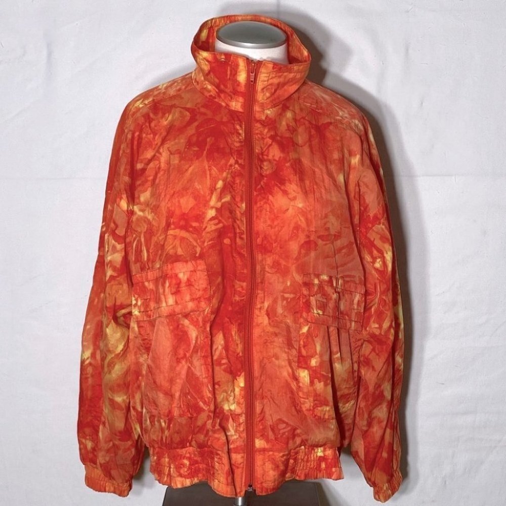 Vintage 90s Serenity Orange Full Zip Windbreaker M Activewear Athletic Gorpcore
